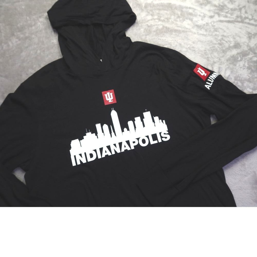 Indiana University Alumni Indianapolis Skyline‎ T Shirt Hoodie Black Men's L